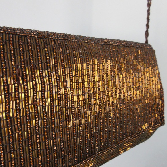 Vintage Brown Beaded Evening Bag Purse Shoulder Bag Party Cocktail Clutch 328 - Picture 10 of 14